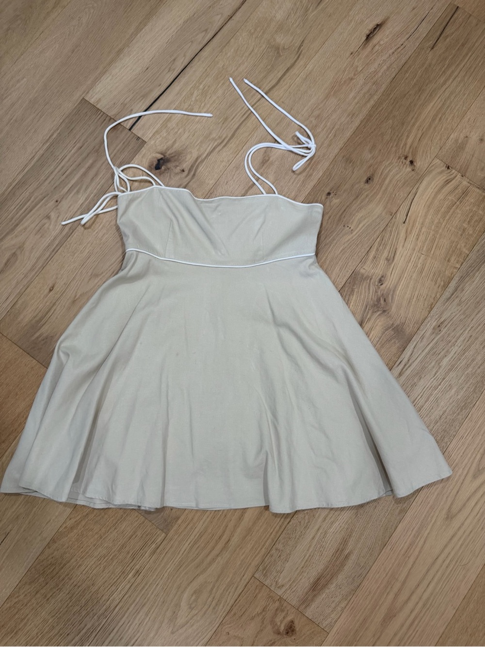 MAJORELLE Cream Tie-Strap Mini Dress